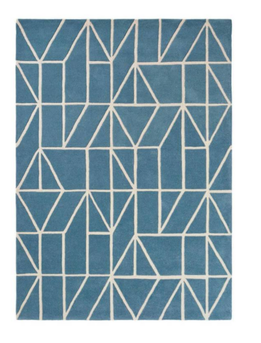 Blue Geometric Hand-Tufted Wool Rug – Contemporary Area Carpet for Living Room, Bedroom & Office Décor