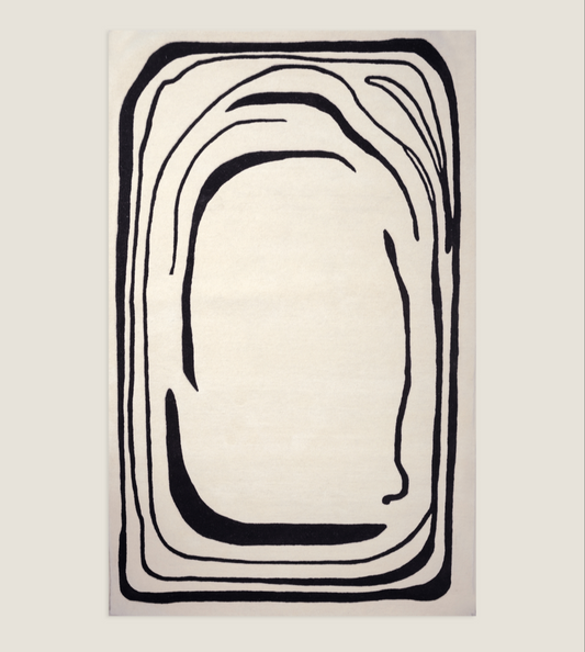 Modern Abstract Area Rug – Hand-Tufted Wool Black & Ivory Carpet – Minimalist Art Rug for Living Room, Bedroom, Office Decor