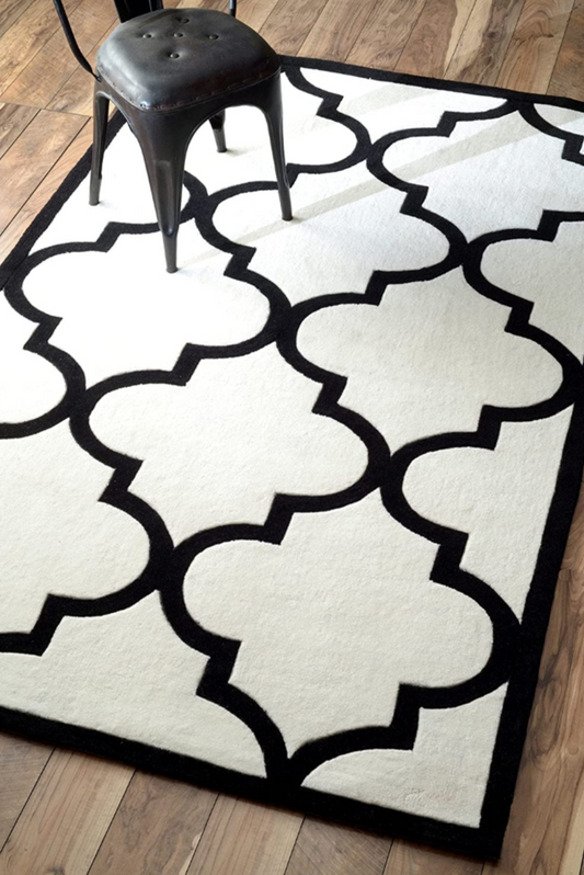 Modern Black and White Moroccan Trellis Area Rug – Geometric Pattern Carpet for Living Room, Bedroom, or Office Decor
