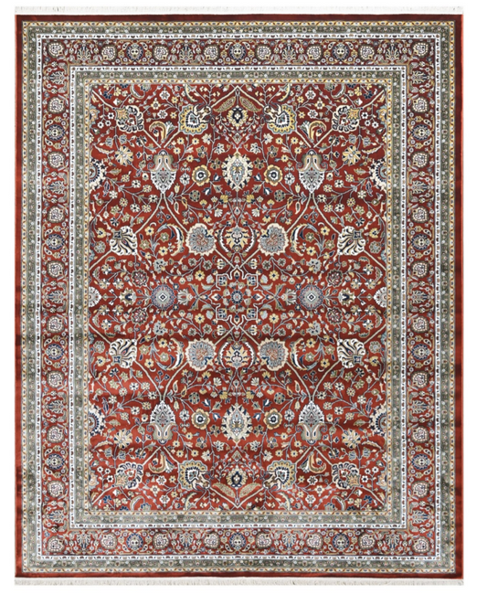 Luxury Persian Silk Rug – Rust Oriental Floral Carpet with Elegant Traditional Design