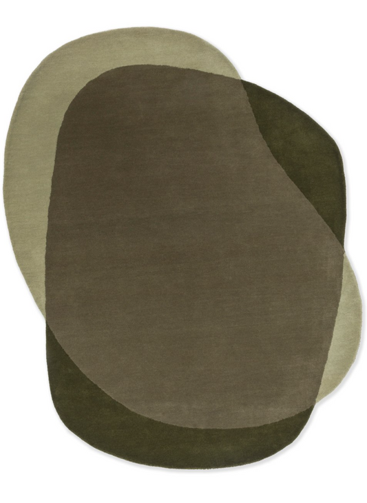 Organic Modern Overlapping Shapes Area Rug – Earthy Green & Brown Abstract Design for Contemporary Living Spaces