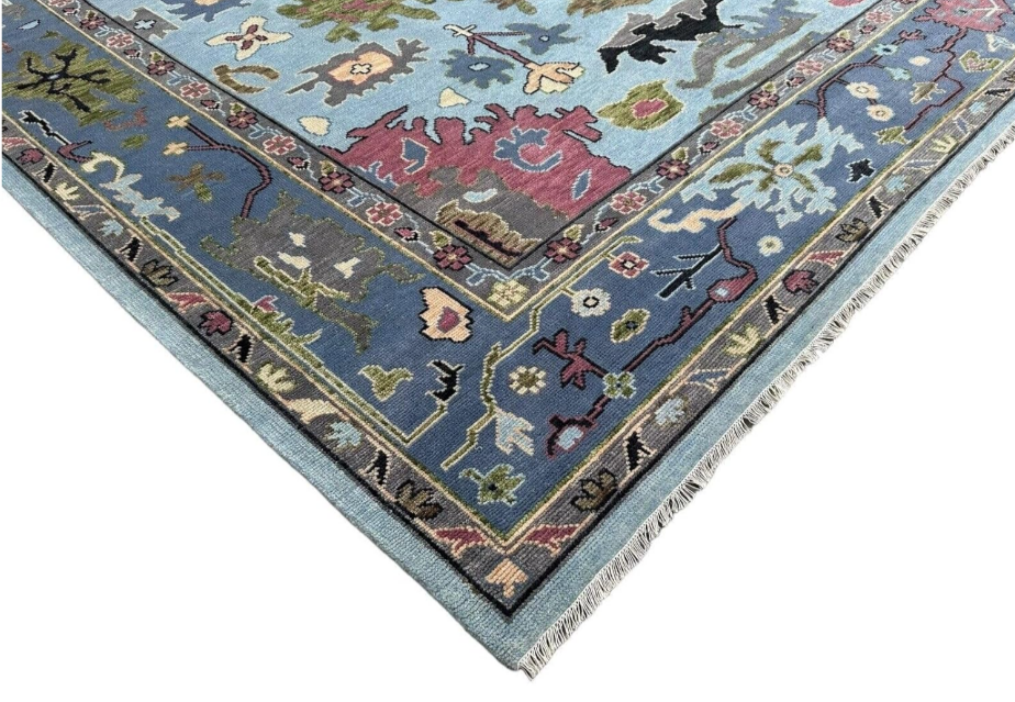 Hand Knotted Oushak Rug Turkish Style | Vintage Boho Area Carpet | Living Room Oriental Wool Rug