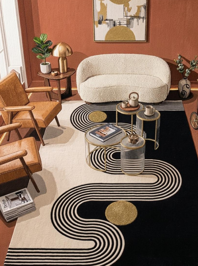 Hand Tufted Abstract Area Rug, Modern Luxury Living Room Carpet, Black Ivory Geometric Rug, Contemporary Designer Floor Rug, Statement Home Decor