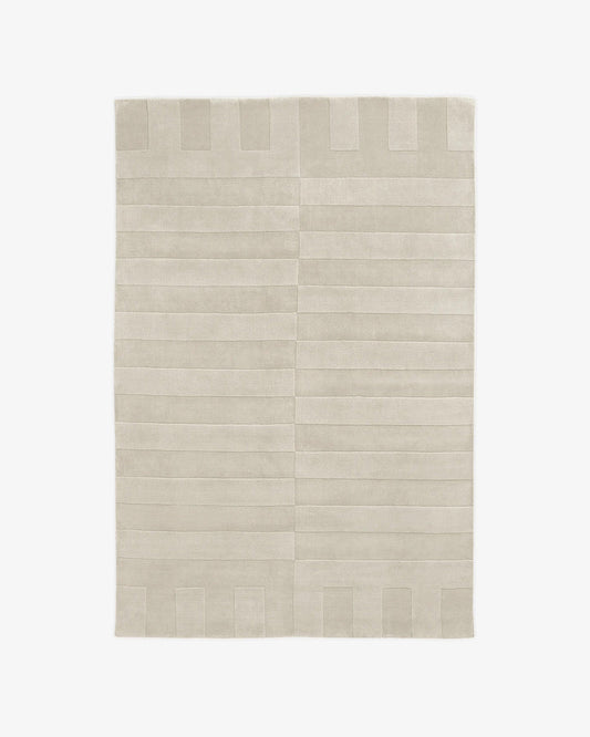 Hand Tufted Ivory Geometric Wool Area Rug, Modern Minimalist Handmade Carpet, Luxury Neutral Living Room Rug, Contemporary Bedroom Decor, Custom Size Rug