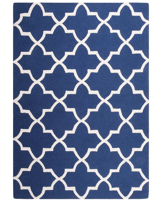 Moroccan Trellis Area Rug – Hand-Tufted Wool Navy Blue & Ivory Geometric Carpet for Living Room, Bedroom, Office & Modern Home Decor
