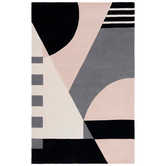Modern Geometric Area Rug – Stylish Black, Grey & Beige Abstract Design for Living Room, Bedroom & Office Décor