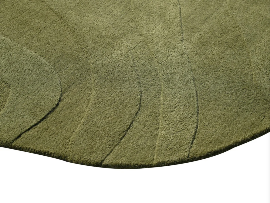 Olive Green Abstract Hand Tufted Rug – Irregular Modern Wool Area Rug, Contemporary Designer Carpet for Living Room & Bedroom