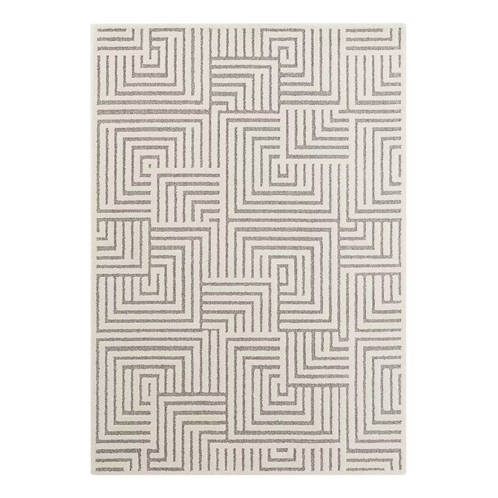 Modern Ivory Geometric Rug – Hand-Tufted Maze Pattern Carpet for Living Room, Bedroom & Contemporary Home Décor