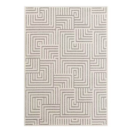Modern Ivory Geometric Rug – Hand-Tufted Maze Pattern Carpet for Living Room, Bedroom & Contemporary Home Décor