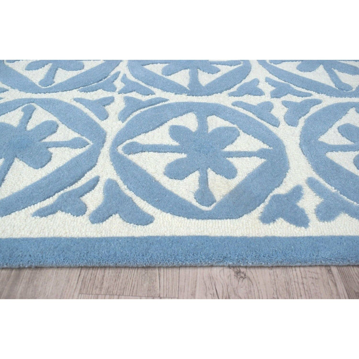 Handmade Blue & White Geometric Rug – Modern Moroccan Tile Design Carpet for Living Room, Bedroom & Home Décor