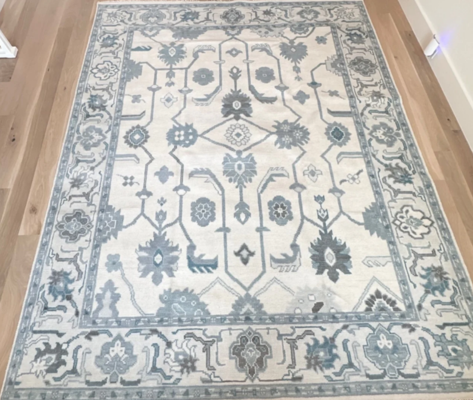 Luxury Hand-Knotted Oushak Rug – Authentic Turkish Design | Soft Wool Vintage Style Area Carpet for Living Room & Bedroom
