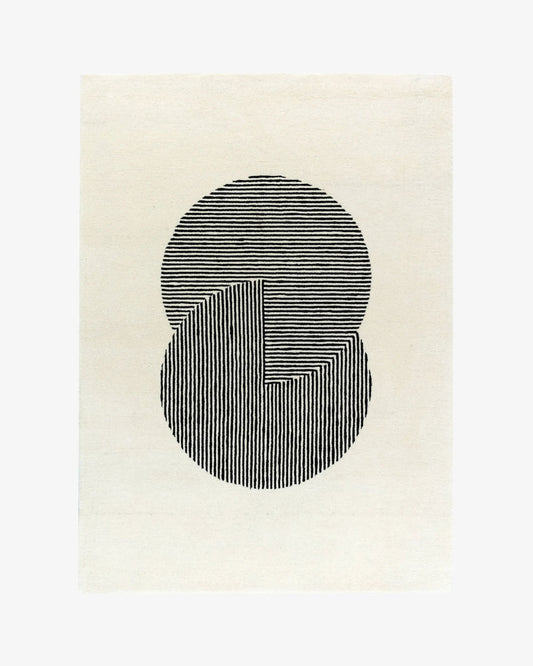 Modern Geometric Hand Tufted Rug, Black & Ivory Minimalist Area Rug, Abstract Line Design Rug, Contemporary Living Room Carpet, Scandinavian Decor Rug