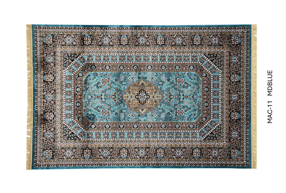 Luxury Persian Silk Rug – Blue Medallion Oriental Carpet, Fine Traditional Design, Elegant Living Room Decor