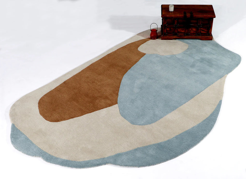 Modern Abstract Blue & Brown Area Rug – Hand Tufted Organic Shape Carpet for Living Room, Bedroom & Contemporary Home Décor