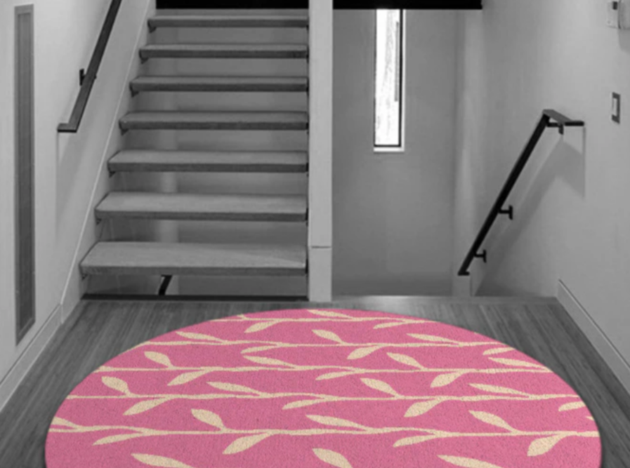Pink & White Round Leaf Pattern Rug – Modern Floral Area Carpet for Living Room, Bedroom, Nursery & Home Décor