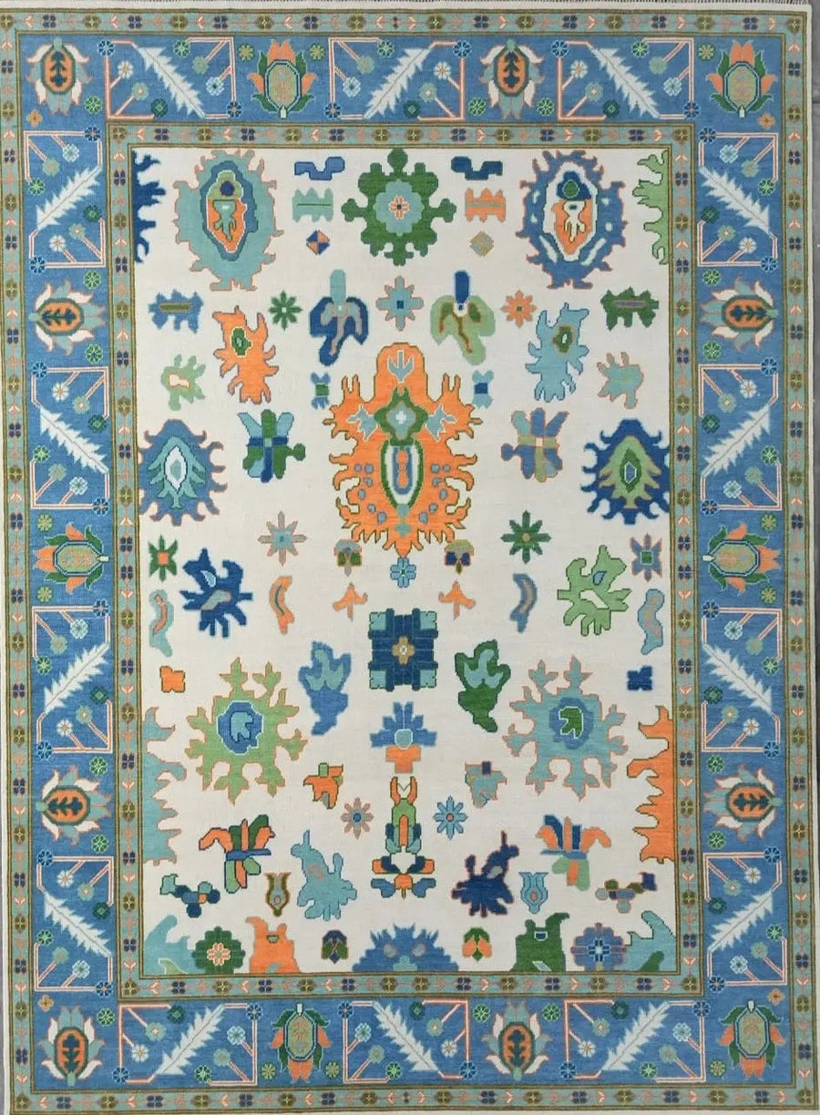 Luxury Hand Knotted Oushak Rug – Authentic Turkish Design | Soft Wool Vintage Style Carpet
