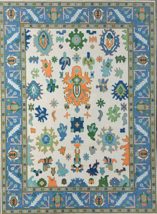 Luxury Hand Knotted Oushak Rug – Authentic Turkish Design | Soft Wool Vintage Style Carpet