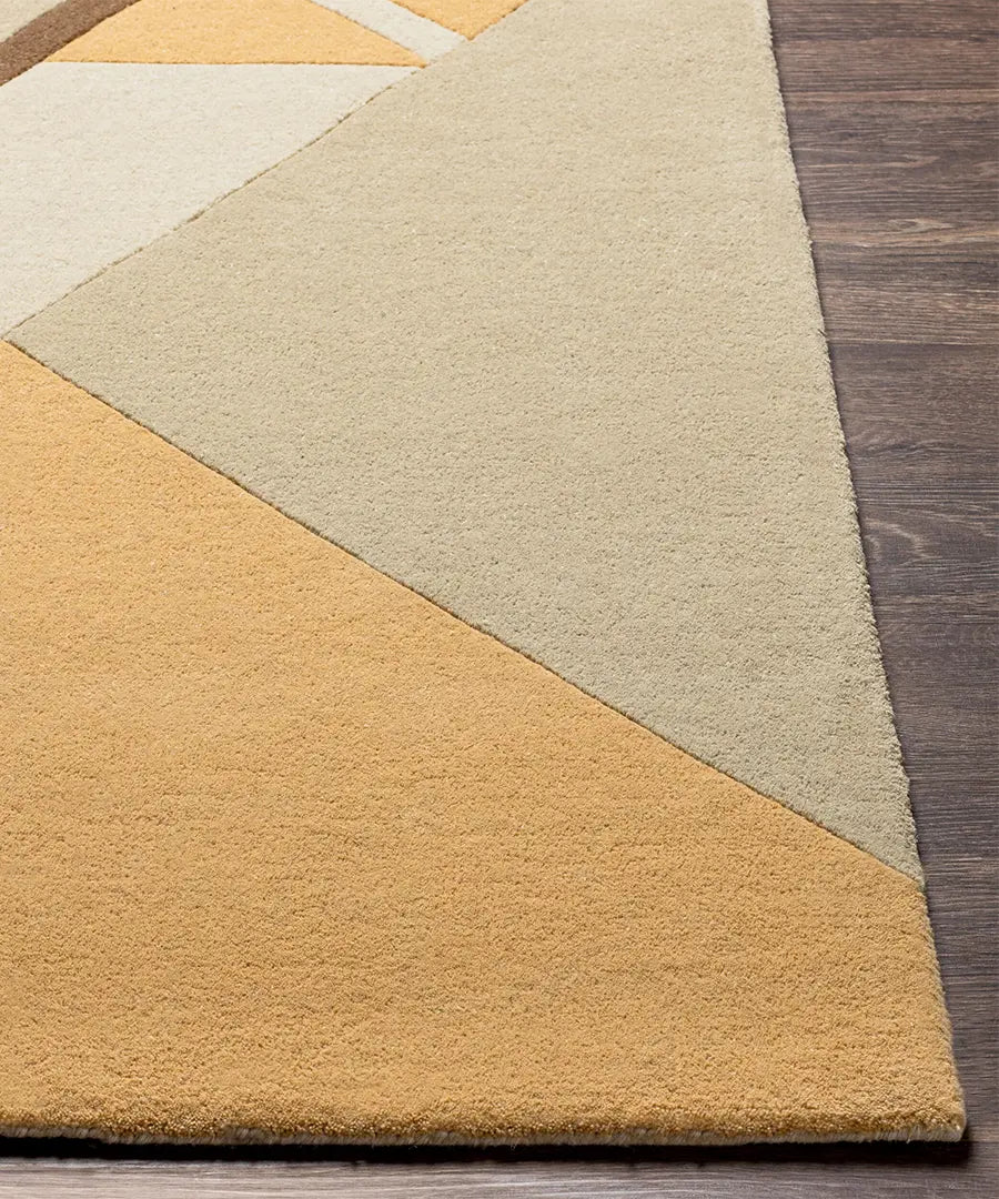 Modern Geometric Area Rug – Yellow, Beige & Brown Abstract Carpet for Living Room, Bedroom & Office Decor