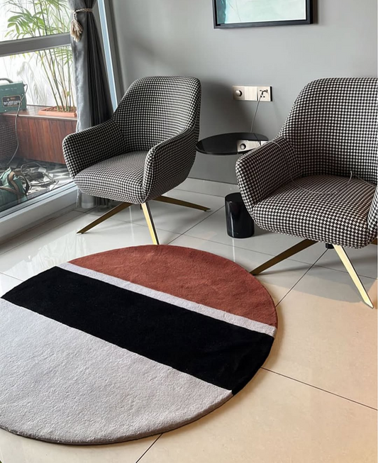Modern Round Color Block Rug – Minimalist Hand-Tufted Carpet for Living Room, Bedroom & Lounge – Soft Contemporary Floor Decor