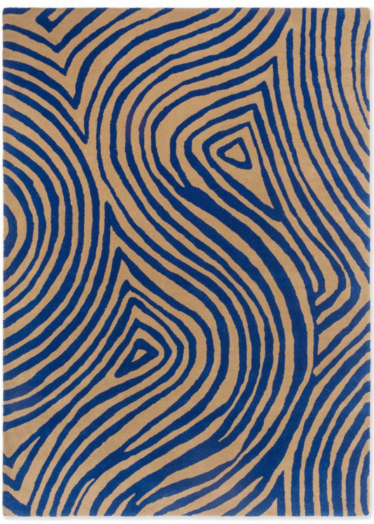 Modern Blue & Beige Abstract Wave Pattern Area Rug – Bold Hand-Tufted Wool Carpet for Living Room, Bedroom & Office Decor