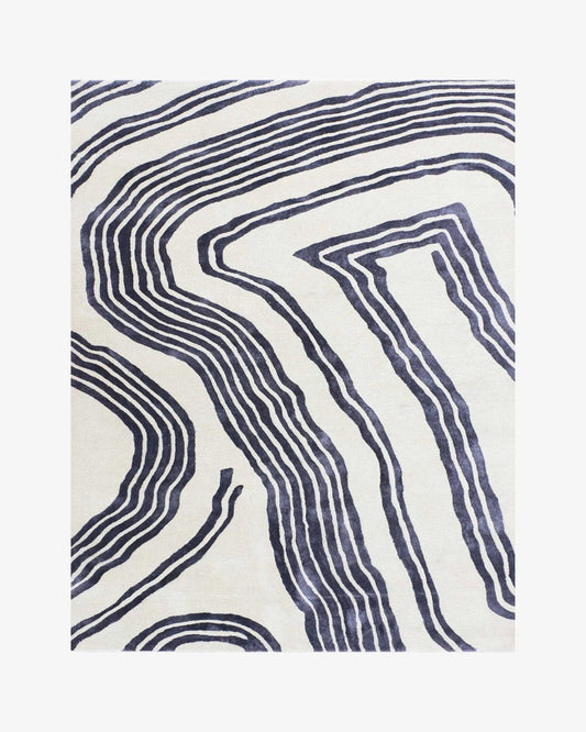 Modern Abstract Hand Tufted Wool Rug, Navy Blue Wave Pattern Rug, Contemporary Area Rug for Living Room, Minimalist Carpet, Luxury Handmade Rug