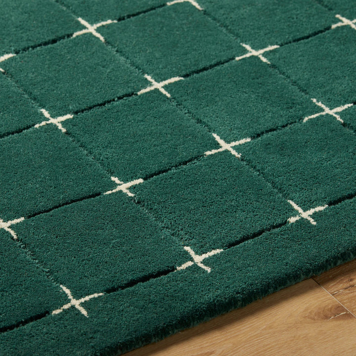 Emerald Green Hand Tufted Wool Rug | Modern Geometric Grid Area Rug | Luxury Plush Carpet for Living Room, Bedroom & Office | Handmade Contemporary Floor Rug | Custom Size Available