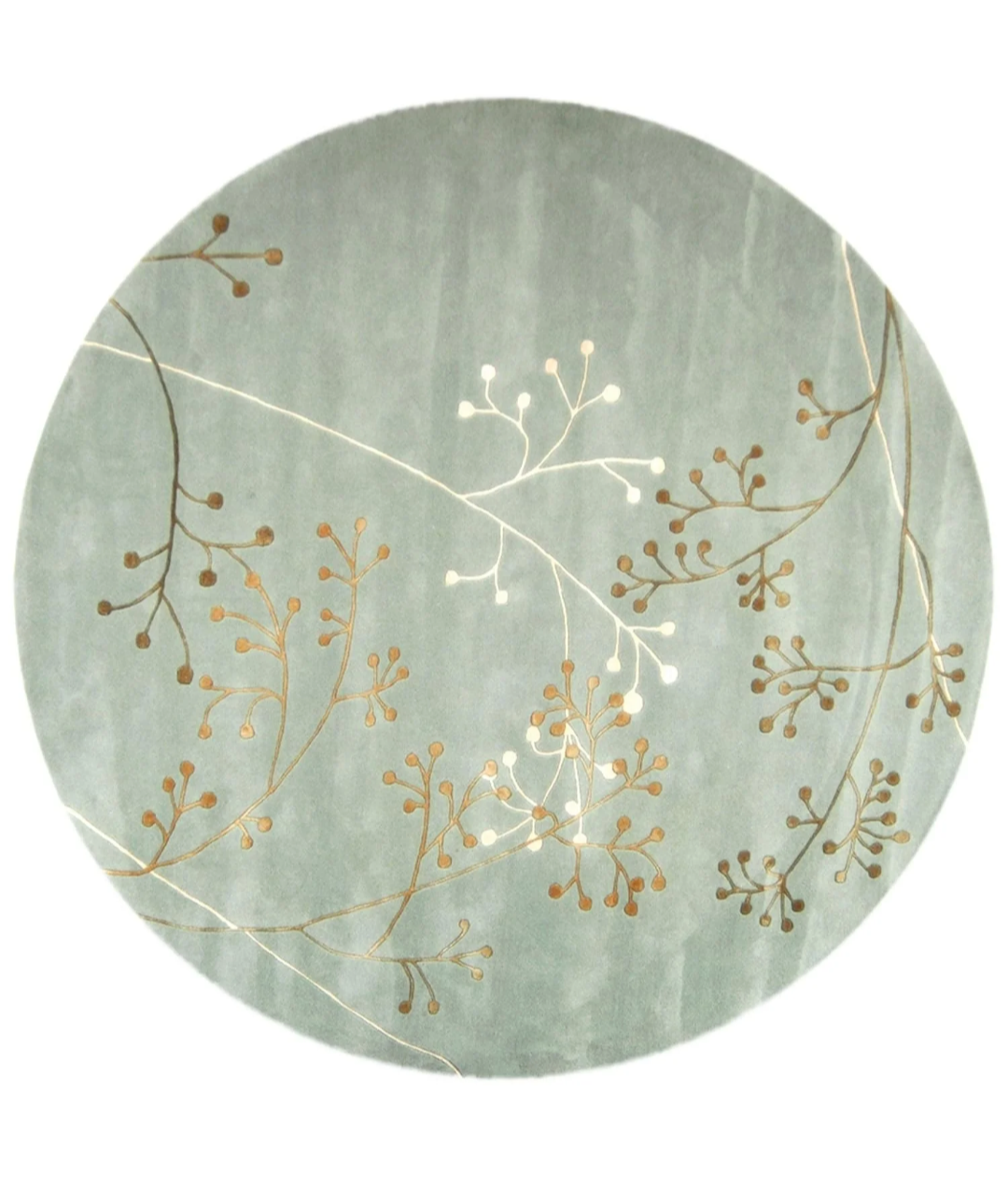 Round Light Green Floral Area Rug – Soft Botanical Pattern Carpet for Dining Room, Bedroom, or Living Room Decor