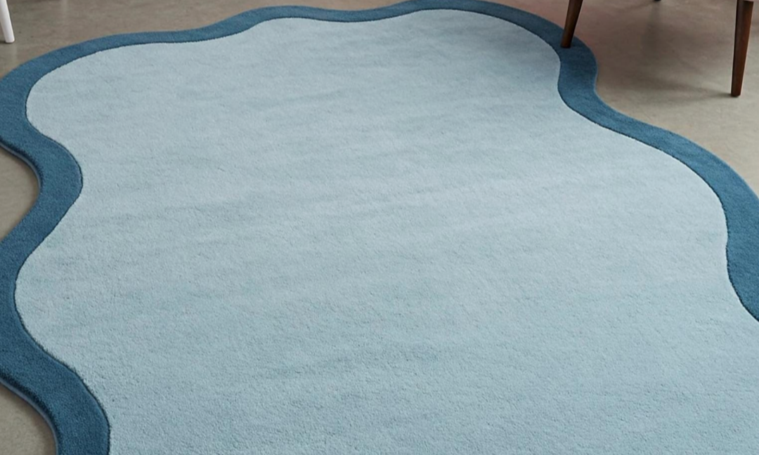 Blue Irregular Wavy Edge Area Rug – Soft Modern Carpet for Kids Room, Nursery, or Bedroom – Unique Playful Floor Mat