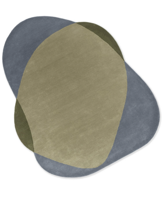 Modern Irregular Shape Abstract Area Rug – Overlapping Blue & Olive Green Contemporary Carpet for Living Room & Bedroom
