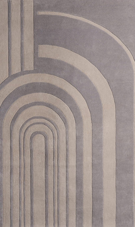 Modern Geometric Hand-Tufted Rug | Luxury Grey & Beige Arch Design Carpet for Living Room & Bedroom Decor