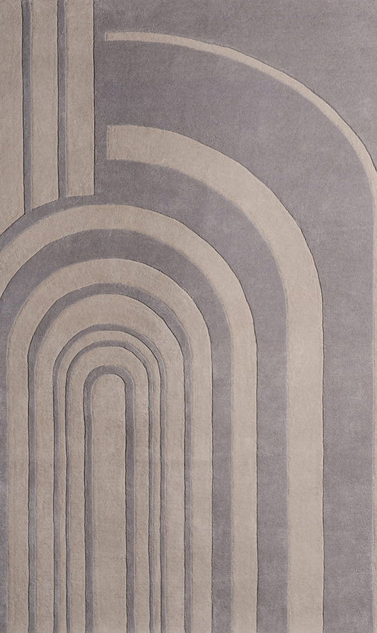 Modern Geometric Hand-Tufted Rug | Luxury Grey & Beige Arch Design Carpet for Living Room & Bedroom Decor