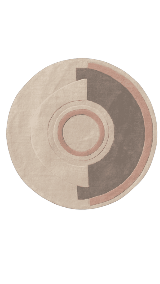 Round Modern Geometric Area Rug – Luxury Beige & Grey Circle Carpet for Living Room, Bedroom & Contemporary Home Decor