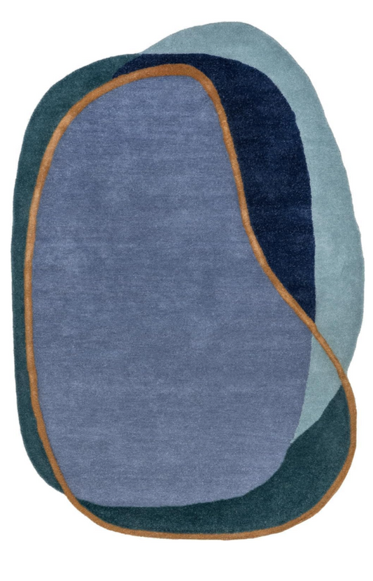Modern Abstract Rug | Hand-Tufted Wool Carpet | Blue Irregular Shaped Rug for Living Room