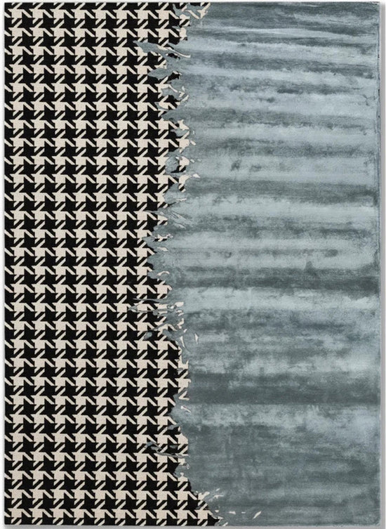 Black & Blue Abstract Hand Tufted Wool Area Rug – Modern Geometric Living Room Carpet, Luxury Contemporary Handmade Floor Rug, Soft Premium Designer Rug for Bedroom & Home Decor