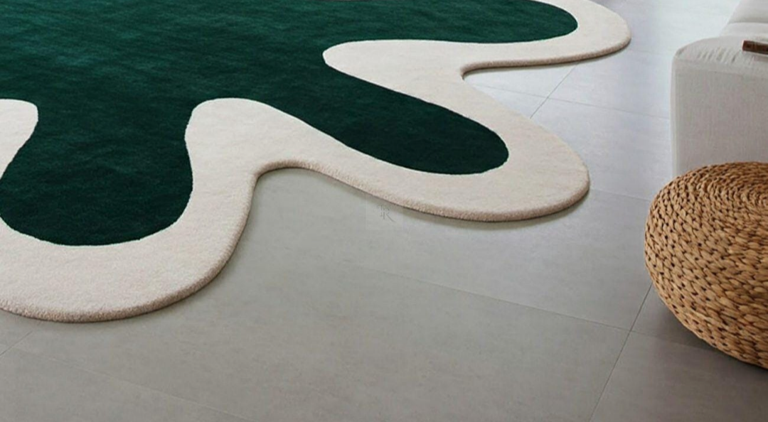 Modern Abstract Splatter Area Rug – Large Green and White Statement Carpet for Living Room or Lounge Decor