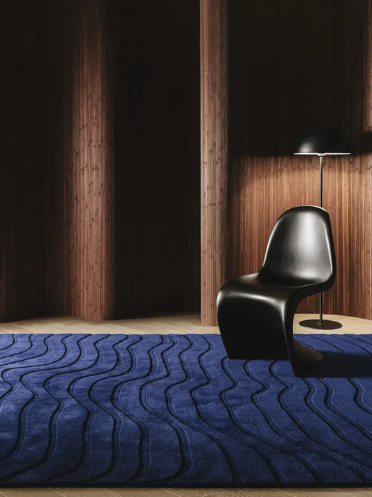Modern Navy Blue Wave Pattern Area Rug – Luxury Contemporary Carpet for Living Room, Bedroom & Office Décor