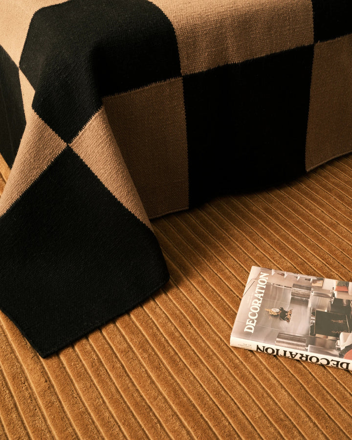 Handmade Mustard Brown Striped Modern Area Rug – Minimalist Wool Carpet for Living Room, Bedroom & Office Décor