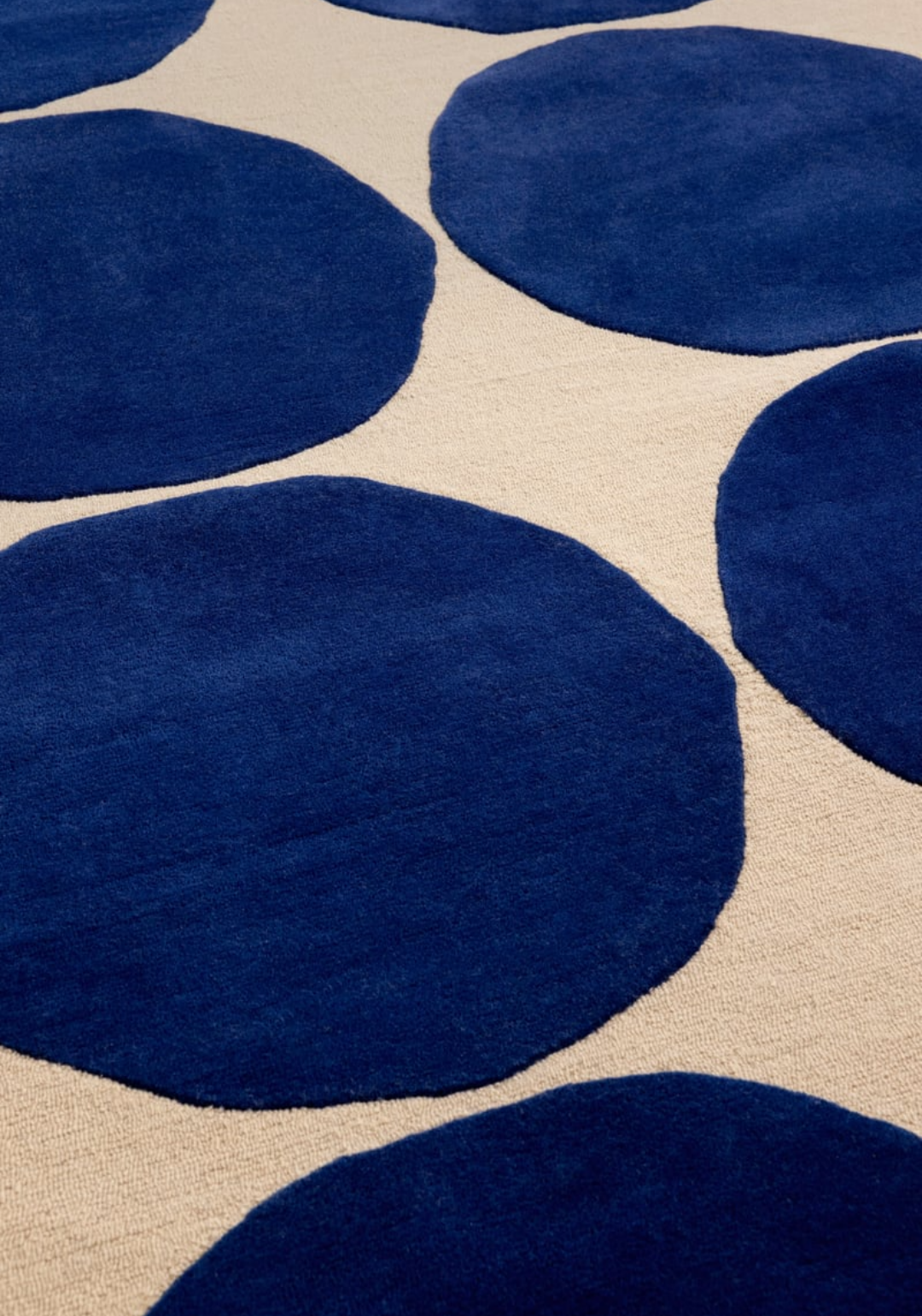 Modern Blue Polka Dot Area Rug on Beige – Bold Geometric Handcrafted Carpet for Living Room, Bedroom & Office Décor