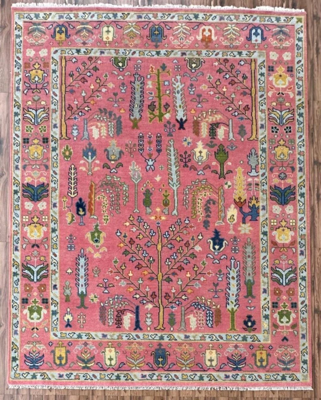 Handknotted Oushak Rug – Authentic Turkish Wool Carpet in Coral Pink | Luxury Handmade Oriental Area Rug