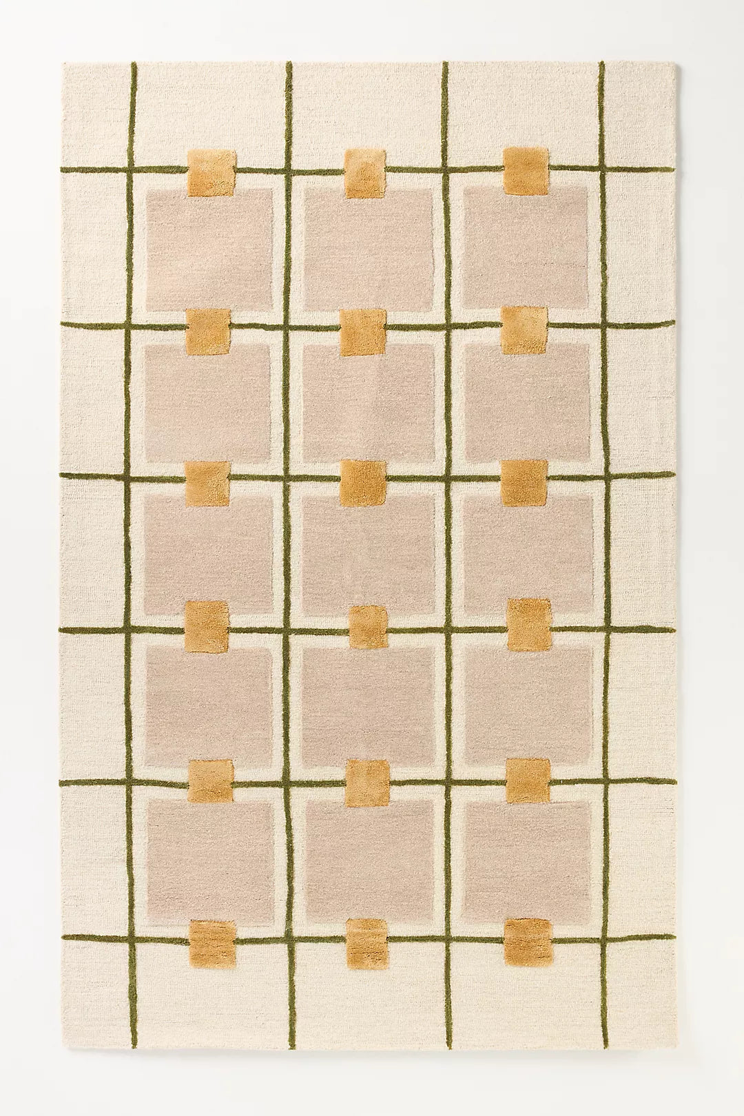 Hand Tufted Rug Modern Geometric Area Rug, Beige Green Living Room Carpet, Soft Wool Designer Floor Rug for Bedroom Home Decor