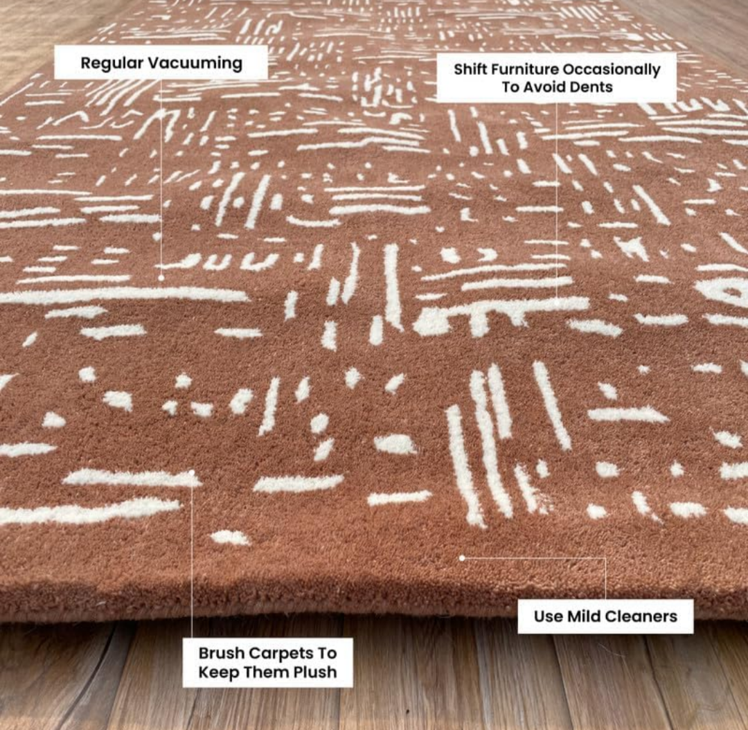 Modern Rust Brown and White Abstract Geometric Tufted Area Rug – Soft Handmade Contemporary Carpet for Living Room, Bedroom, Office Decor