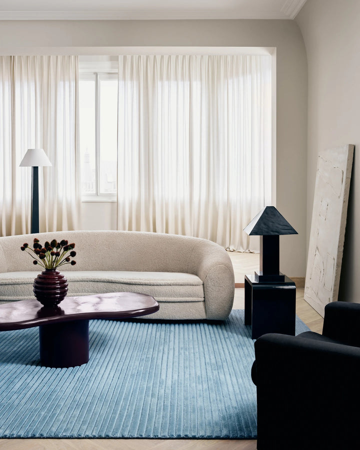 Handmade Light Blue Striped Modern Area Rug – Luxury Wool Carpet for Living Room, Bedroom & Contemporary Home Décor