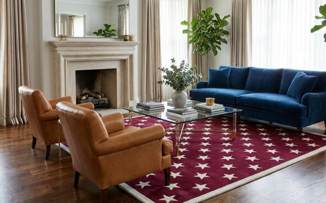 Hand Tufted American Star Rug, Patriotic Area Rug, Red White Blue Wool Carpet, Modern Living Room Rug, Custom Handmade Statement Rug