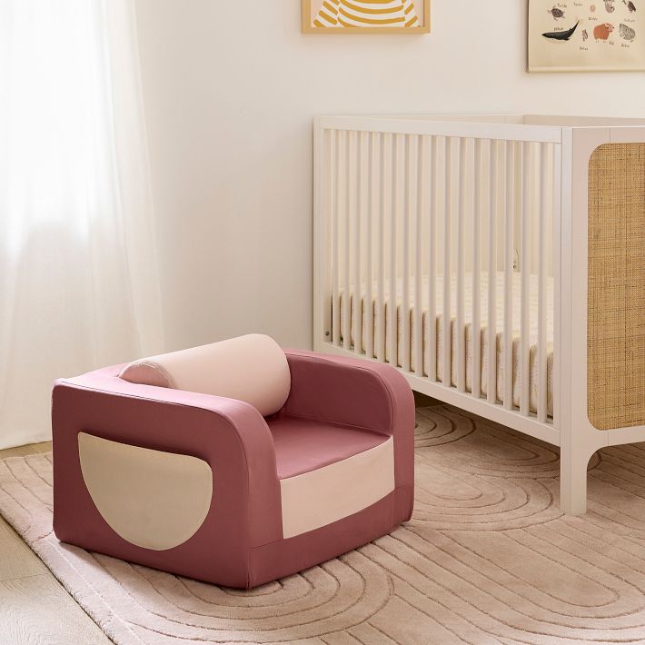 Modern Art Deco Hand-Tufted Rug | Blush Pink Geometric Rainbow Pattern Carpet | Minimalist Textured Area Rug for Living Room & Bedroom