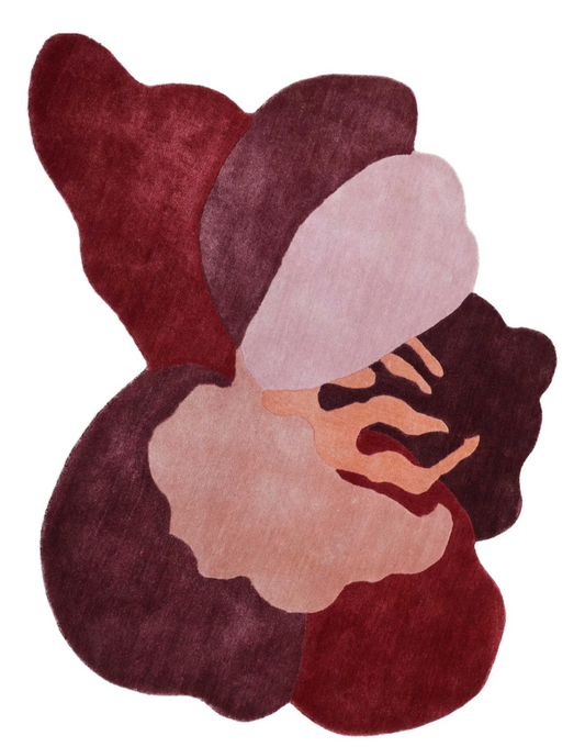 Abstract Floral Shaped Rug – Handmade Modern Red & Pink Wool Carpet | Unique Statement Area Rug for Living Room & Bedroom Decor