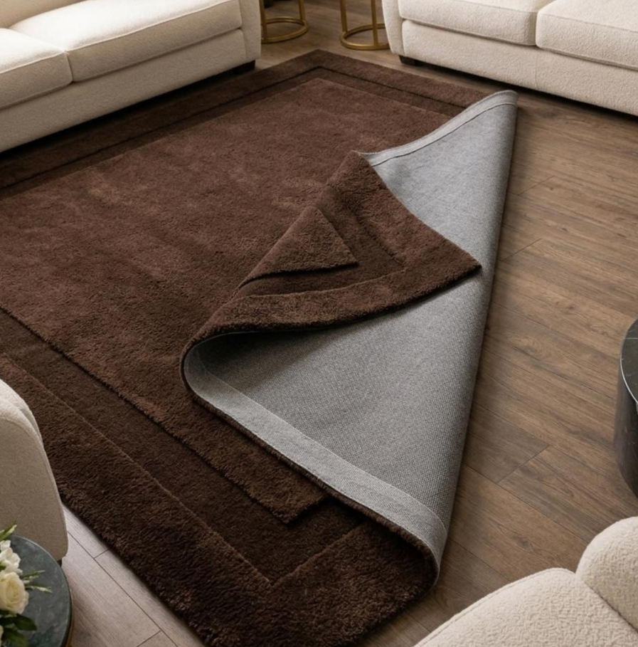 Luxury Chocolate Brown Hand Tufted Rug – Modern Minimalist Solid Wool Area Rug, Plush Contemporary Carpet for Living Room & Bedroom Decor, Custom Handmade Rug