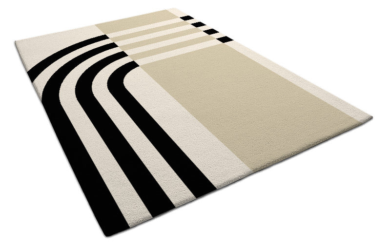 Modern Black and Beige Geometric Area Rug – Minimalist Abstract Carpet for Living Room, Bedroom & Office Décor