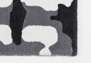 Modern Abstract Black Gray White Area Rug – Contemporary Camouflage Pattern Carpet for Living Room, Bedroom & Office Decor