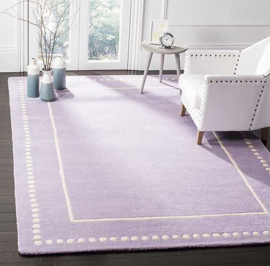 Lavender Purple Modern Border Wool Area Rug – Soft Hand-Tufted Carpet with Minimalist Dotted Edge for Living Room, Bedroom & Home Décor