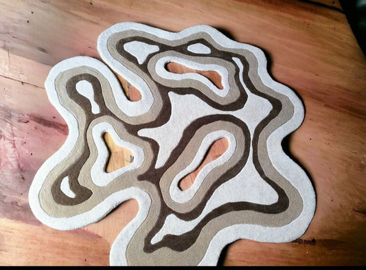 Abstract Irregular Tufted Rug | Modern Wavy Carpet | Handmade Neutral Earth Tone Mat